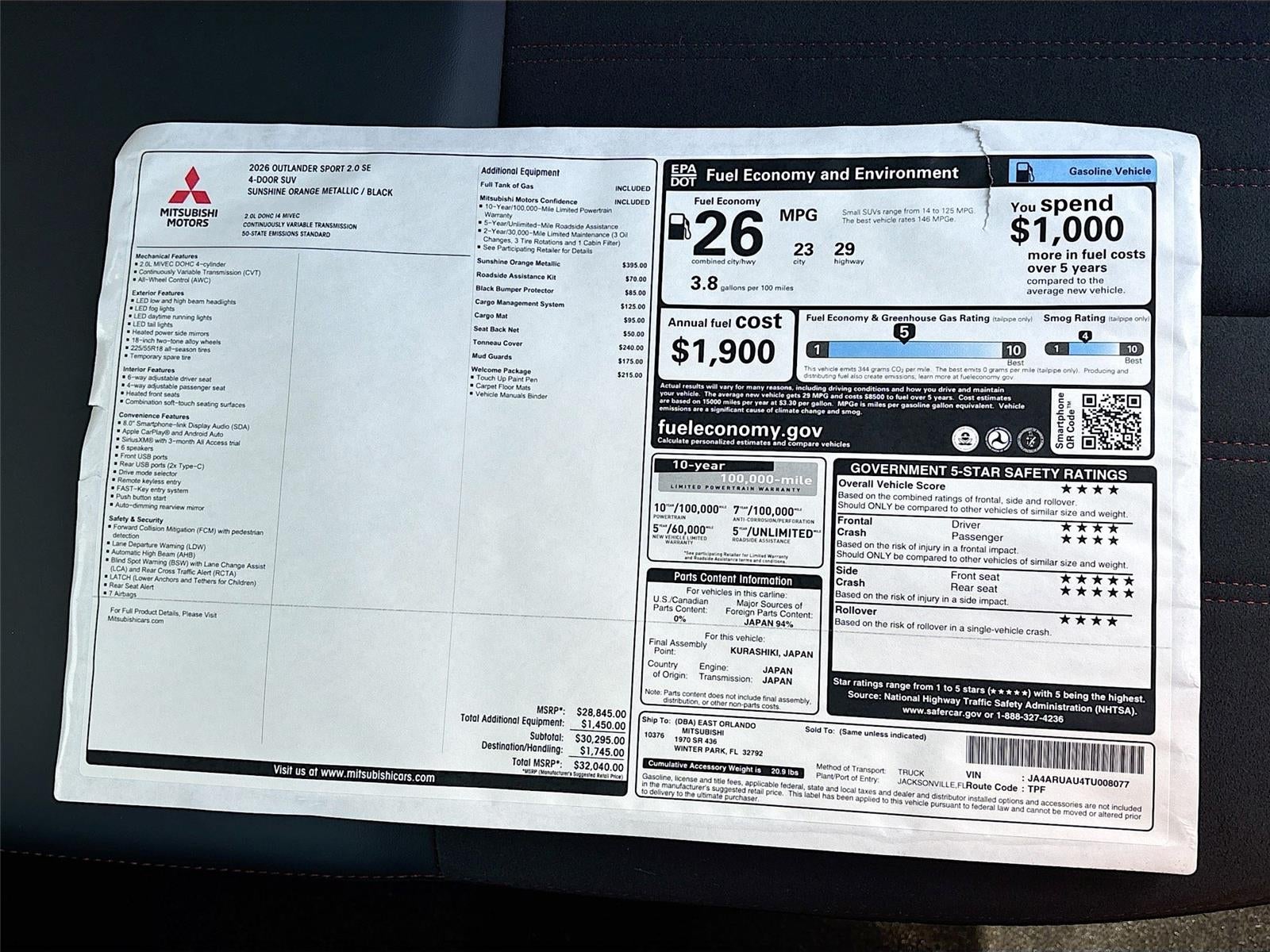 2026 Mitsubishi Outlander Sport SE