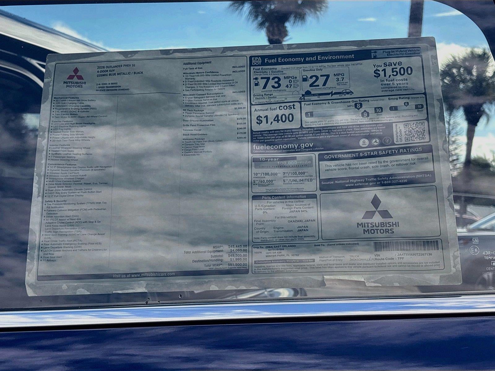 2026 Mitsubishi Outlander Plug-In Hybrid SE