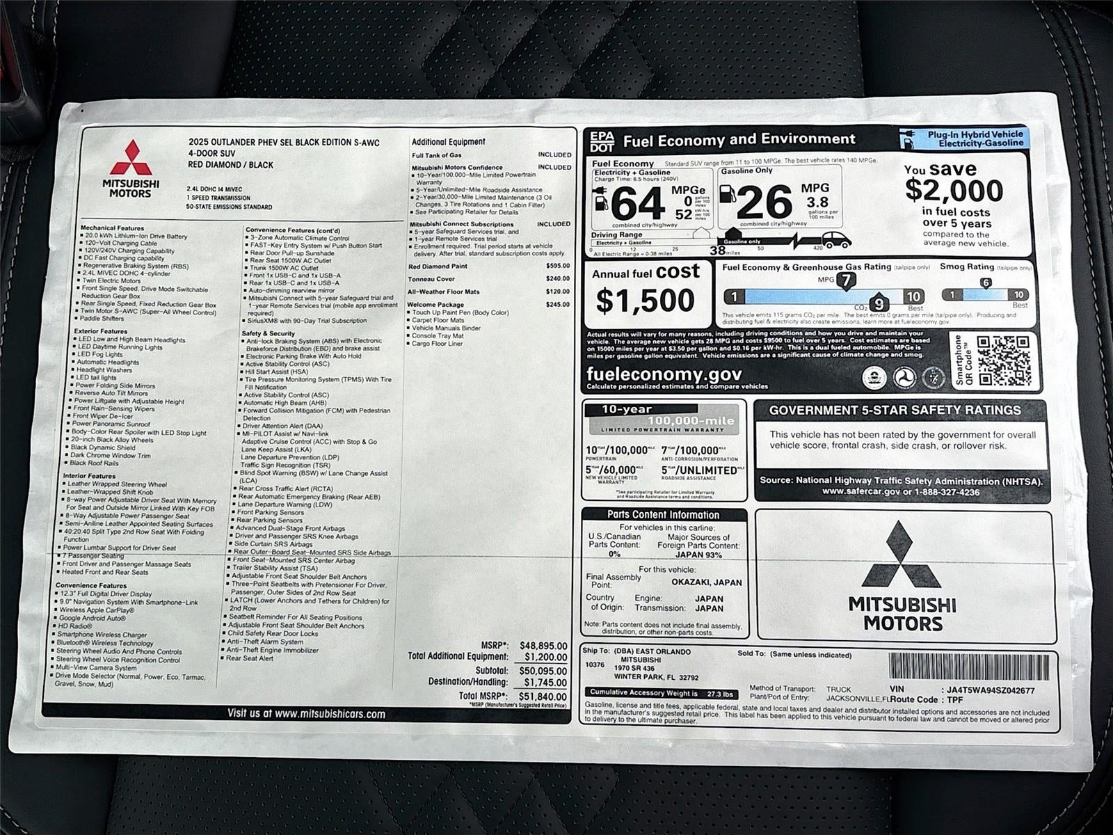 2025 Mitsubishi Outlander PHEV SEL Black Edition