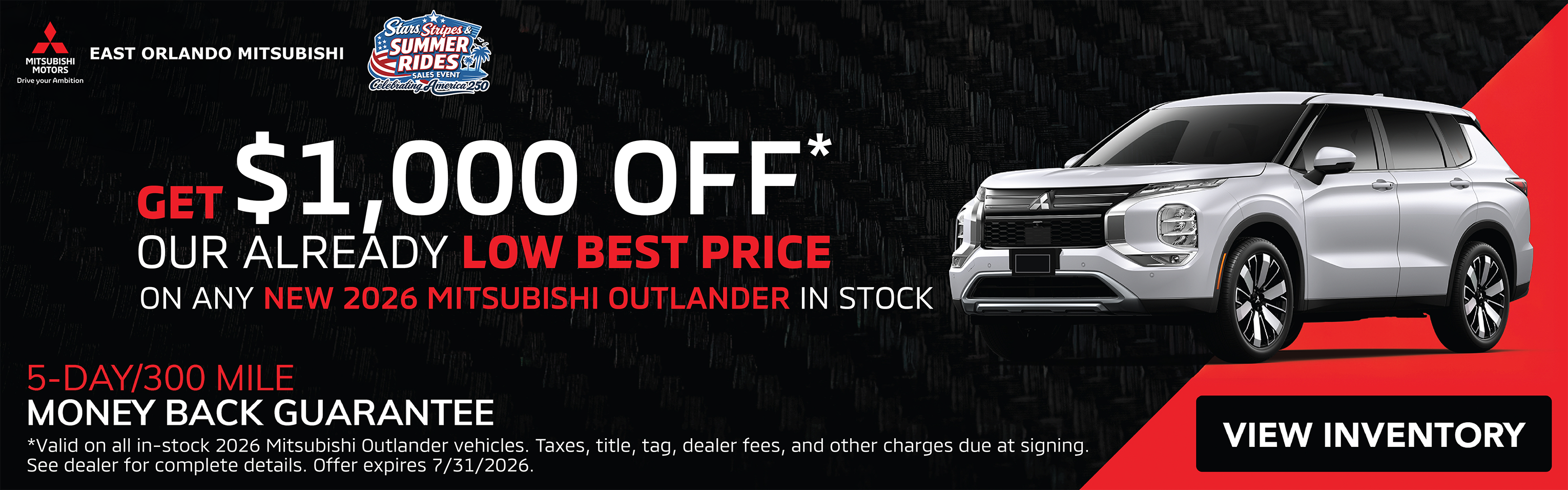 Get $1,000 OFF New 2026 Mitsubishi Outlanders